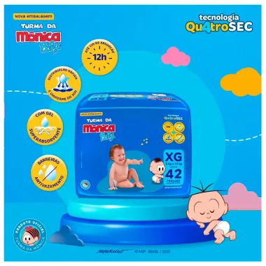 Fralda Turma da M&ocirc;nica Baby Mega Tamanho XG 42 Unidades Descart&aacute;veis