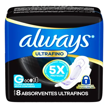 Absorvente Always Noturno Ultrafino Seca Tamanho G com Abas 8 Unidades