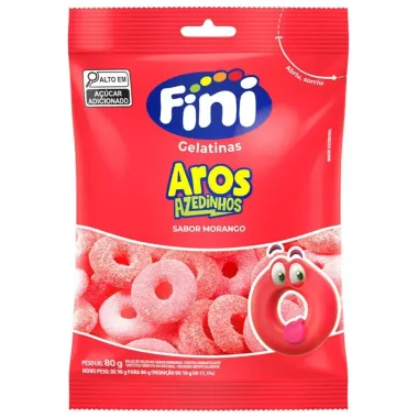Balas de Gelatina Fini Aros de Morango 80g