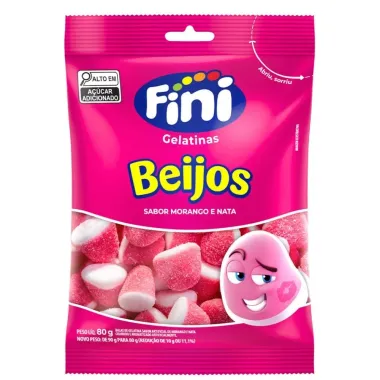 Balas de Gelatina Fini Beijos de Morango 80g