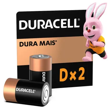 Pilha Duracell D Alcalina com 2 Unidades