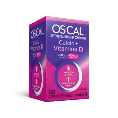 OS-CAL C&aacute;lcio 500mg + Vitamina D 1000UI com 60 Comprimidos Revestidos