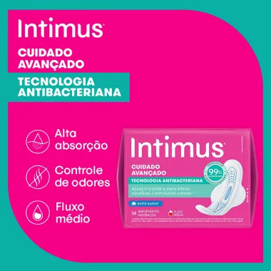 Absorvente Intimus Tecnologia Antibacteriana com Abas 14 Unidades