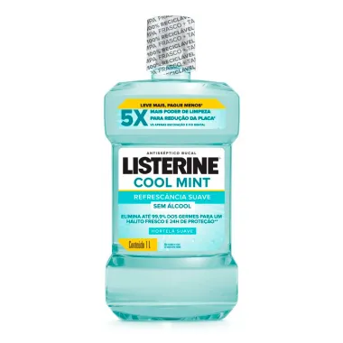 Antisséptico Bucal Listerine Cool Mint Refrescância Suave Sabor Hortelã Suave Sem Álcool 1 Litro