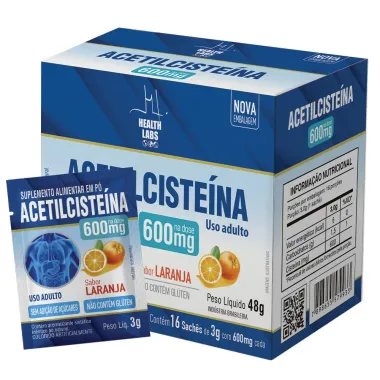 NAC Acetilciste&iacute;na 600mg Health Labs 16 Sach&ecirc;s de 3g cada