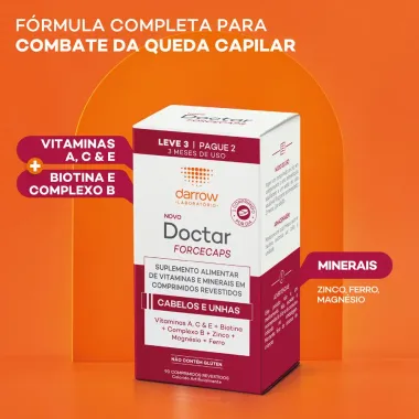 Doctar Forcecaps Darrow para Cabelos e Unhas com 90 Comprimidos Revestidos