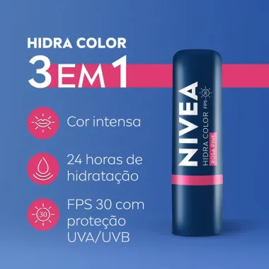 Hidratante Labial Nivea Hidra Color 2 em 1 Rosa Pink 4,8g