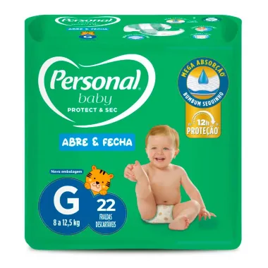 Fralda Personal Baby Protect & Sec Tamanho G com 22 Fraldas Descart&aacute;veis
