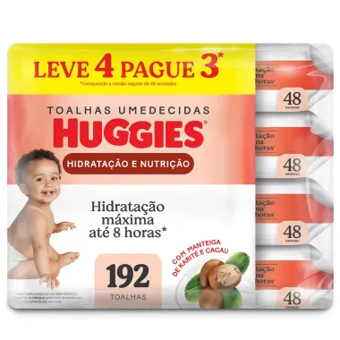 Len&ccedil;os Huggies Hidrata&ccedil;&atilde;o e Nutri&ccedil;&atilde;o Contra Assaduras 4x48 Unidades