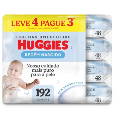 Len&ccedil;os Umedecidos Huggies Rec&eacute;m-Nascido Sem Fragr&acirc;ncia 4x48U