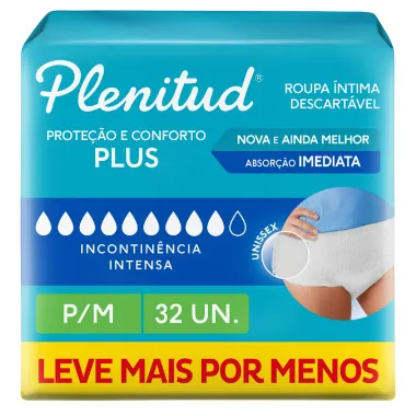 Roupa Íntima Plenitud Protect Plus Unissex Tamanho P/M 32 Unidades Leve Mais Por Menos