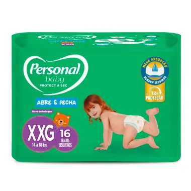 Fralda Personal Baby Protect & Sec Tamanho XXG com 16 Fraldas Descart&aacute;veis