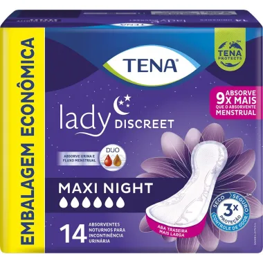 Absorvente para Incontinência Urinária Tena Lady Discreet Maxi Night 14 Unidades