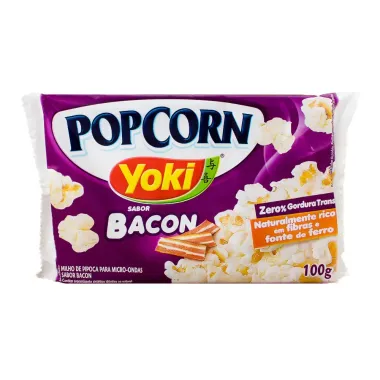 Pipoca para Microondas Popcorn Yoki Bacon 0% Gordura Transg&ecirc;nicas, Rico em Fibras, Fonte de Ferro 100g