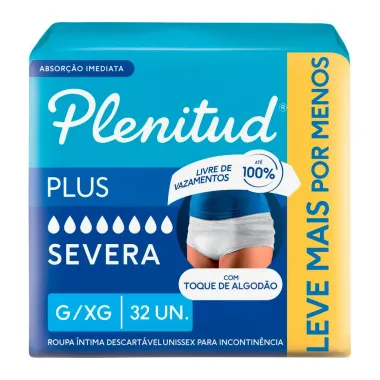 Roupa &Iacute;ntima Plenitud Plus Unissex Tamanho G/XG 32 Unidades Descart&aacute;veis