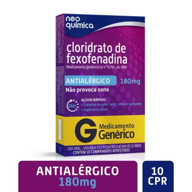 Fexofenadina 180mg Neo Qu&iacute;mica Gen&eacute;rico com 10 Comprimidos Revestidos
