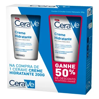 Kit CeraVe Creme Hidratante Pele Seca e Extra Seca 200g cada Ganhe 50% Desconto na Segunda Unidade