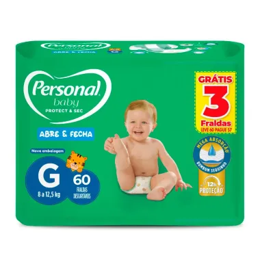 Fralda Personal Baby Protect & Sec Tamanho G Leve 60 Pague 57 Fraldas Descart&aacute;veis