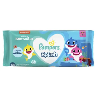 Lenços Umedecidos Pampers Splashers Baby Shark 48 Unidades