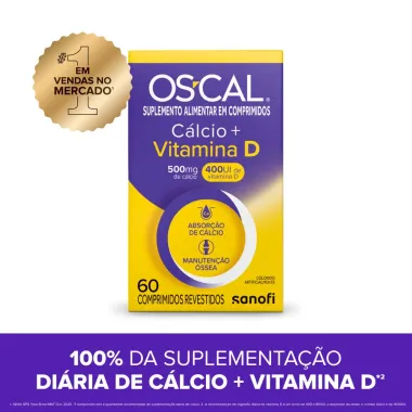 OS-CAL C&aacute;lcio 500mg + Vitamina D 400UI com 60 Comprimidos Revestidos