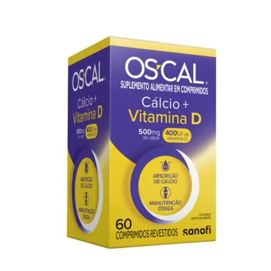 OS CAL C lcio 500mg Vitamina D 400UI Com 60 Comprimidos Revestidos 