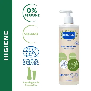 Água Micelar Mustela BIO Orgânico Sem Perfume 400ml