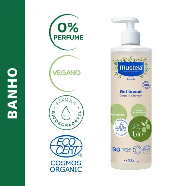 Gel Lavante Mustela BIO Orgânico Corpo e Cabelo Sem Perfume 400ml