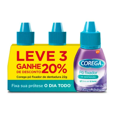 Kit Corega Fixador de Prótese Pó Leve 3 Ganhe 20% de Desconto