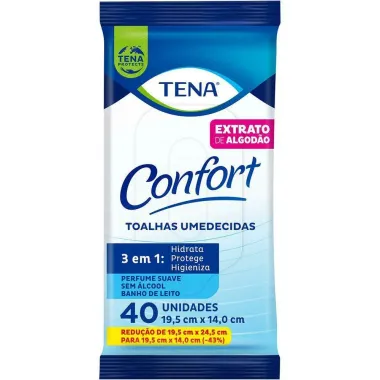 Toalha Umedecida Tena Confort Suave Sem Álcool 40 Unidades
