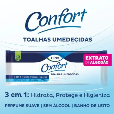 Toalha Umedecida Tena Confort Suave Sem Álcool 40 Unidades