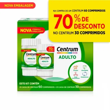 Centrum Adulto 60 comprimidos e Ganhe 70% de Desconto no Centrum Adulto 30 Comprimidos