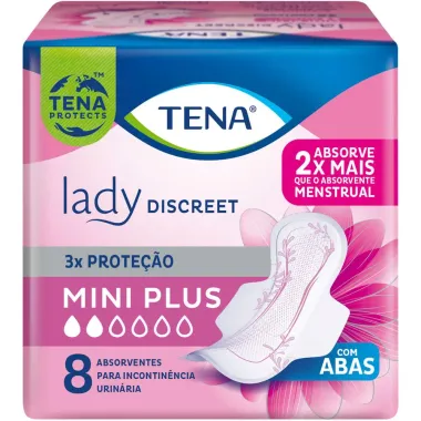 Absorvente para Incontinência Urinária Tena Lady Discreet Mini Plus com Abas 8 Unidades