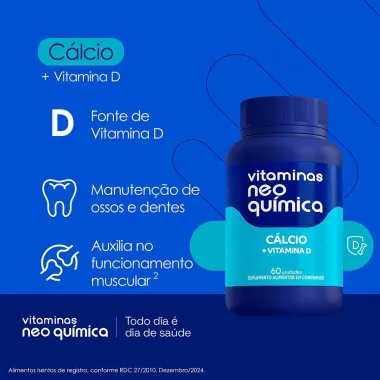Vitamina C&aacute;lcio + Vitamina D Neo Qu&iacute;mica com 60 Comprimidos