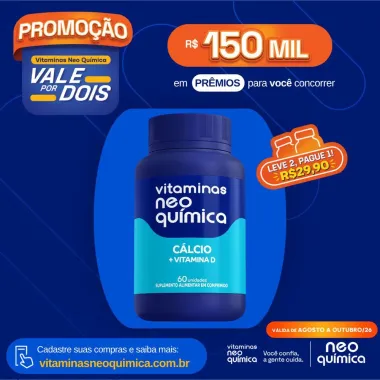 Vitamina C&aacute;lcio + Vitamina D Neo Qu&iacute;mica com 60 Comprimidos