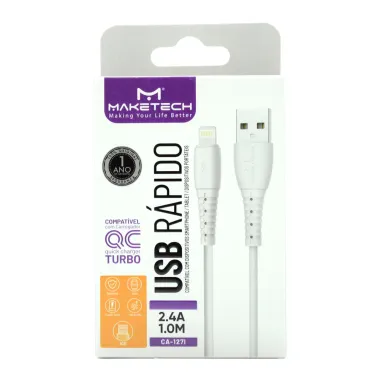 Cabo Micro USB IOS Maketech CA 127I Branco 2.4A 1 Metro