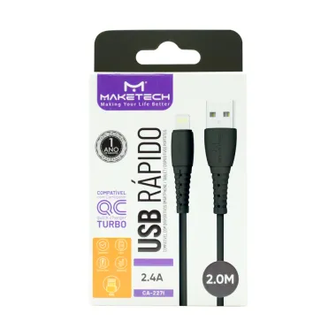 Cabo USB IOS Maketech CA 227I Preto 2,4A 2 Metros