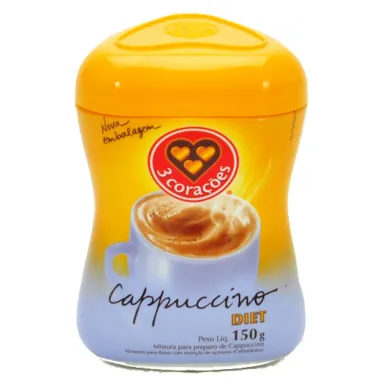 Cappuccino 3 Corações Diet Pote com 150g