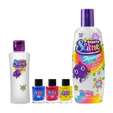 Kit Mix Beauty Slime Shampoo 200ml + 1 Pote + 3 Corantes de 7ml cada