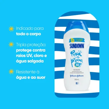 Protetor Solar Sundown Praia e Piscina FPS 30 Loção 200ml