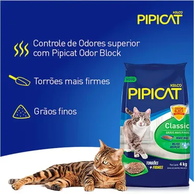 Areia Higiênica Pipicat Classic para Gato com 4kg