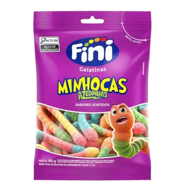 Balas de Gelatina Fini Minhocas C&iacute;tricas Sortidas 80g