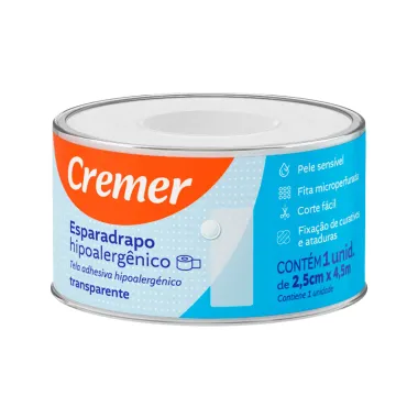 Esparadrapo Cremer Impermeável Branco 2,5cm x 4,5m com 1 Unidade