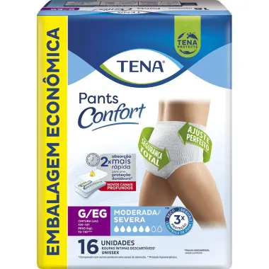 Roupa Íntima Tena Pants Confort Tamanho G/EG 16 Unidades Embalagem Econômica