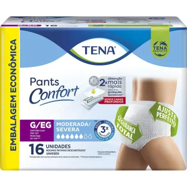 Roupa Íntima Tena Pants Confort Tamanho G/EG 16 Unidades Embalagem Econômica