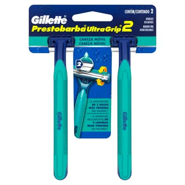 Gillette Prestobarba Ultragrip2 Aparelho de Barbear Descart&aacute;vel Cabe&ccedil;a M&oacute;vel 2 Unidades