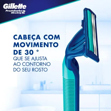 Gillette Prestobarba Ultragrip2 Aparelho de Barbear Descart&aacute;vel Cabe&ccedil;a M&oacute;vel 2 Unidades
