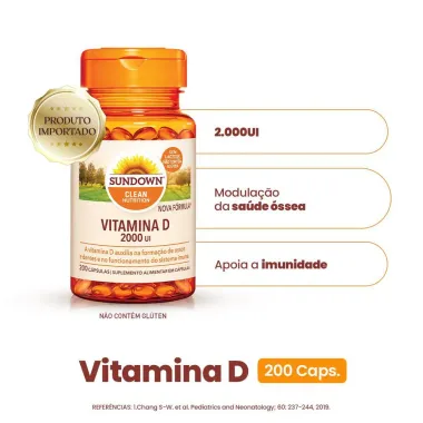 Vitamina D 2000UI Sundown Naturals com 200 Cápsulas