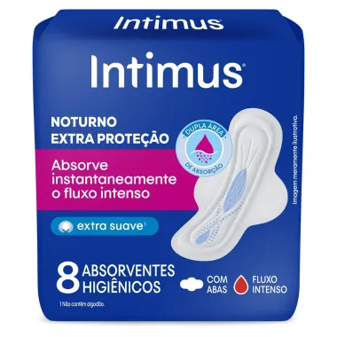 Absorvente Intimus Gel Noturno Longo Cobertura Suave com Abas 8 Unidades