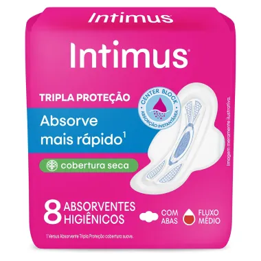 Absorvente Intimus Gel Tripla Proteção Cobertura Seca com Abas 8 Unidades