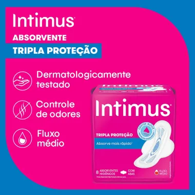 Absorvente Intimus Gel Tripla Proteção Cobertura Seca com Abas 8 Unidades